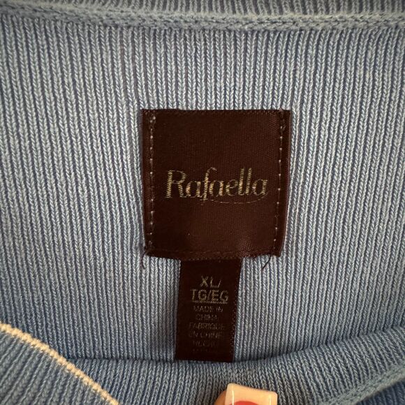 Rafaella Blue Scalloped Neck Knit Top XL 3/4 Sleeve Viscose Blend - Picture 3 of 7